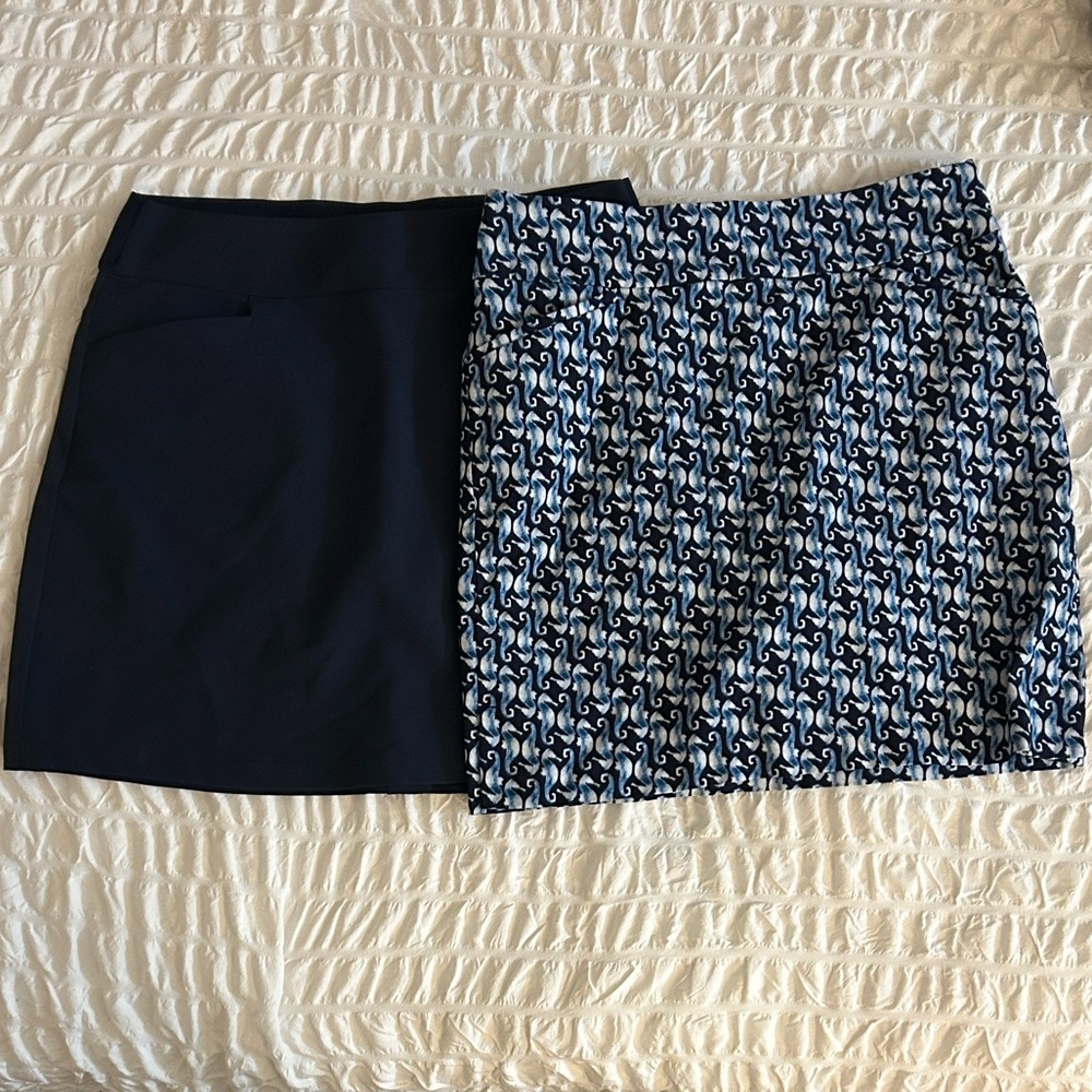 Chico's Navy Blue and Seahorse Pattern Tennis Skirts